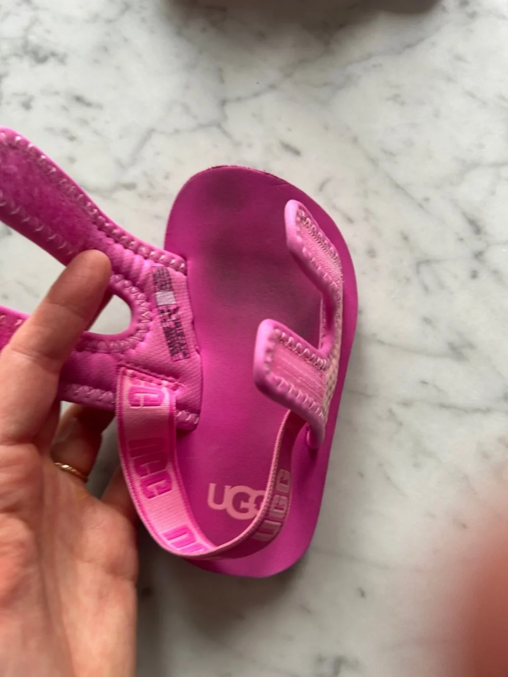 UGG Kids Bright Pink Double-Strap Hook-and-Loop Sandals